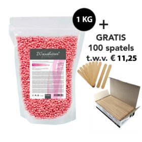 Hot wax Rose - Wax Pellets 1KG Ontharingswax + Gratis 100 spatels t.w.v. € 11,25